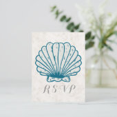 Royal Blue Rustic Seashell Wedding RSVP Briefkaart (Staand voorkant)