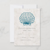 Royal Blue Rustic Seashell Wedding RSVP Kaart (Voorkant)