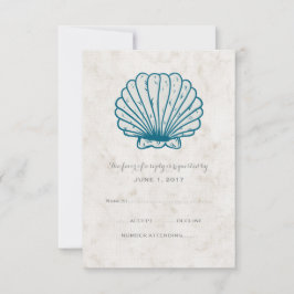 Royal Blue Rustic Seashell Wedding RSVP Kaart