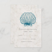 Royal Blue Rustic Seashell Wedding RSVP Kaart (Voorkant / Achterkant)