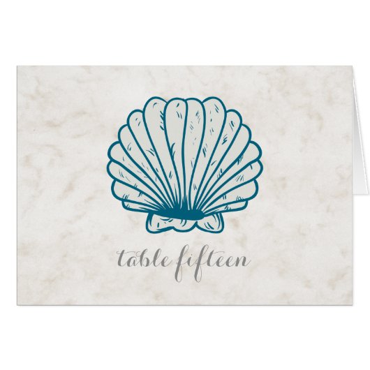 Royal Blue Rustic Seashell Wedding Table Number (Voorkant Horizontaal)