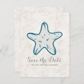 Royal Blue Rustic Starfish Save the Date Briefkaar Aankondigingskaart (Voorkant / Achterkant)