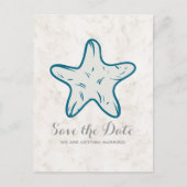 Royal Blue Rustic Starfish Save the Date Briefkaar Aankondigingskaart (Voorkant)