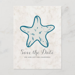 Royal Blue Rustic Starfish Save the Date Briefkaar Aankondigingskaart