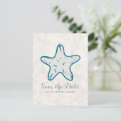 Royal Blue Rustic Starfish Save the Date Briefkaar Aankondigingskaart (Staand voorkant)
