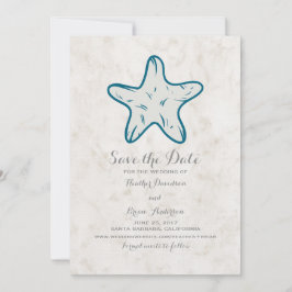 Royal Blue Rustic Starfish Save the Date Invite