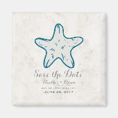 Royal Blue Rustic Starfish Save the Date Magneet (Voorkant)