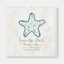 Royal Blue Rustic Starfish Save the Date Magneet