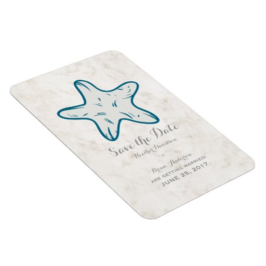 Royal Blue Rustic Starfish Save the Date Magneet (Rechterzijde)