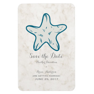 Royal Blue Rustic Starfish Save the Date Magneet