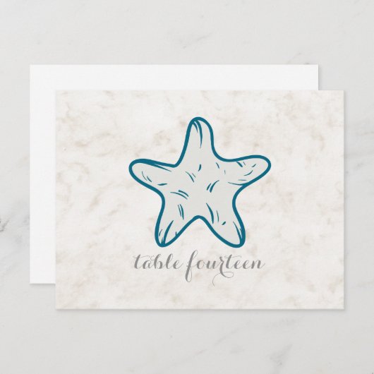 Royal Blue Rustic Starfish Table Number Briefkaart (Voorkant / Achterkant)