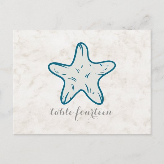 Royal Blue Rustic Starfish Table Number Briefkaart (Voorkant)
