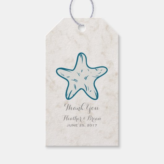 Royal Blue Rustic Starfish Wedding Cadeaulabel (Voorkant)