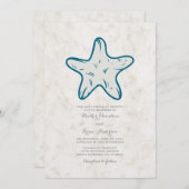 Royal Blue Rustic Starfish Wedding Invite Kaart (Voorkant / Achterkant)