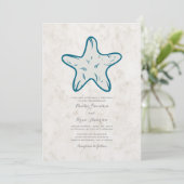 Royal Blue Rustic Starfish Wedding Invite Kaart (Staand voorkant)