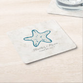 Royal Blue Rustic Starfish Wedding Kartonnen Onderzetters (Schuin)