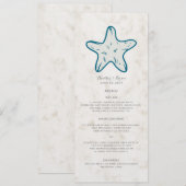 Royal Blue Rustic Starfish Wedding Menu (Voorkant / Achterkant)