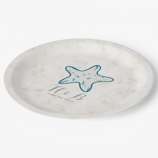 Royal Blue Rustic Starfish Wedding Papieren Bordje (Gekanteld)