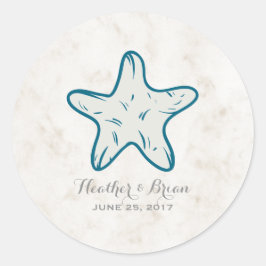 Royal Blue Rustic Starfish Wedding Ronde Sticker