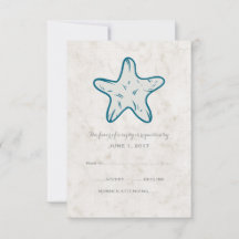 Royal Blue Rustic Starfish Wedding RSVP Kaart