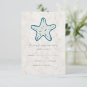 Royal Blue Rustic Starfish Wedding RSVP Kaart (Staand voorkant)