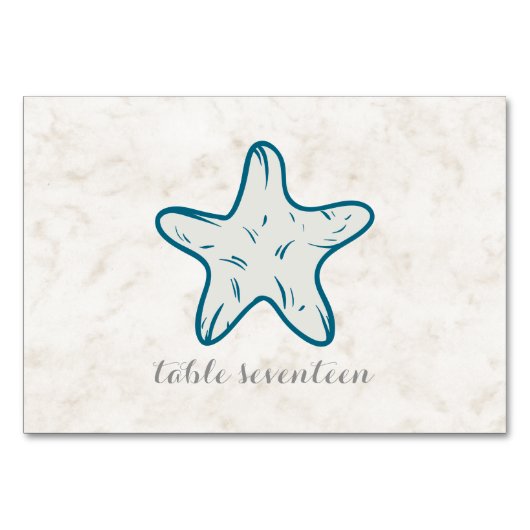 Royal Blue Rustic Starfish Wedding Table Kaart (Voorkant)