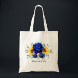 Royal Blue Rustic Sunflower Bridesmaid gift Tote Bag<br><div class="desc">De Elegant en modern rustic country bruiloft cadeau canvas tas is voorzien van felgele zonnebloem,  Royal blue peonies,  baby,  gypsophila floral lijst / kreet met eucalyptusbladeren. Zoek meer overeenkomende design en variaties uit mijn winkel met 'blissweddingpaperie'. Je kunt contact met me opnemen voor meer aanpassingen of overeenkomende objecten.</div>