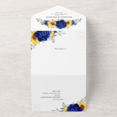 Royal Blue Rustic Sunflower Geometric Wedding All In One Uitnodiging (Buitenkant)