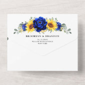 Royal Blue Rustic Sunflower Geometric Wedding All In One Uitnodiging (Achterkant)