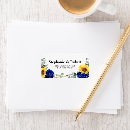 Royal Blue Rustic Sunflower Geometric Wedding Etiket (Insitu)