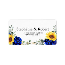 Royal Blue Rustic Sunflower Geometric Wedding Etiket