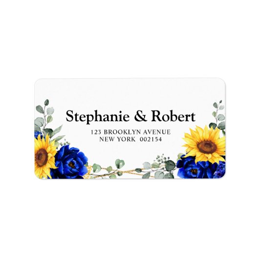 Royal Blue Rustic Sunflower Geometric Wedding Etiket (Voorkant)