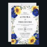 Royal Blue Rustic Sunflower Geometric Wedding Inv Kaart<br><div class="desc">Elegant en modern rustic country bruiloft zijn voorzien van felgele zonnebloem,  Royal blue peonies,  baby-adem,  gypsophila floral lijst / kreet met eucalyptusbladeren en goudglitter lijst. Zoek meer overeenkomende design en variaties uit mijn winkel met 'blissweddingpaperie'. Je kunt contact met me opnemen voor meer aanpassingen of overeenkomende objecten.</div>