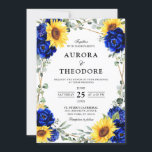 Royal Blue Rustic Sunflower Geometric Wedding Inv Kaart<br><div class="desc">Elegant en modern rustic country bruiloft zijn voorzien van felgele zonnebloem,  Royal blue peonies,  baby-adem,  gypsophila floral lijst / kreet met eucalyptusbladeren en goudglitter lijst. Zoek meer overeenkomende design en variaties uit mijn winkel met 'blissweddingpaperie'. Je kunt contact met me opnemen voor meer aanpassingen of overeenkomende objecten.</div>