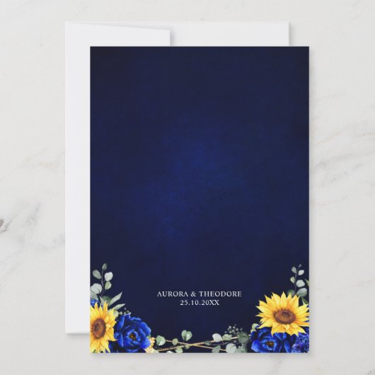 Royal Blue Rustic Sunflower Geometric Wedding Inv Kaart (Achterkant)