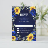 Royal Blue Rustic Sunflower Geometric Wedding RSV RSVP Kaartje (Staand voorkant)