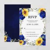 Royal Blue Rustic Sunflower Geometric Wedding RSVP Kaartje (Voorkant / Achterkant)