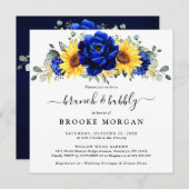 Royal Blue Rustic Sunflower Modern Brunch & Bubble Kaart (Voorkant / Achterkant)