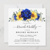 Royal Blue Rustic Sunflower Modern Brunch & Bubble Kaart (Voorkant)
