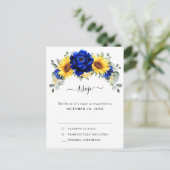 Royal Blue Rustic Sunflower Modern Floral RSVP Briefkaart (Staand voorkant)