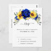 Royal Blue Rustic Sunflower Modern Floral RSVP Briefkaart (Voorkant / Achterkant)
