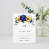 Royal Blue Rustic Sunflower Modern Floral RSVP Briefkaart (Staand voorkant)