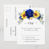 Royal Blue Rustic Sunflower Modern Floral RSVP Briefkaart (Voorkant / Achterkant)