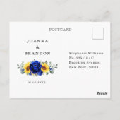 Royal Blue Rustic Sunflower Modern Floral RSVP Briefkaart (Achterkant)