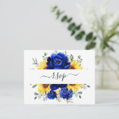 Royal Blue Rustic Sunflower Modern Floral RSVP Briefkaart (Staand voorkant)