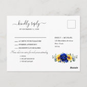 Royal Blue Rustic Sunflower Modern Floral RSVP Briefkaart (Achterkant)