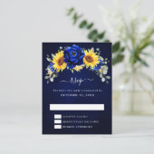 Royal Blue Rustic Sunflower Modern Floral RSVP Pos Briefkaart (Staand voorkant)