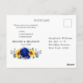 Royal Blue Rustic Sunflower Modern Floral RSVP Pos Briefkaart (Achterkant)