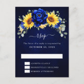 Royal Blue Rustic Sunflower Modern Floral RSVP Pos Briefkaart (Voorkant)