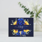Royal Blue Rustic Sunflower Modern Floral RSVP Pos Briefkaart (Staand voorkant)